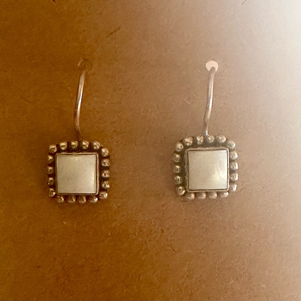 Silpada Button Frame Pearl Earrings